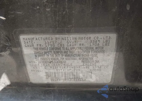 2018 Nissan Versa 1.6 S z USA, uszkodzony, nr VIN 3N1CN7AP8JL838612